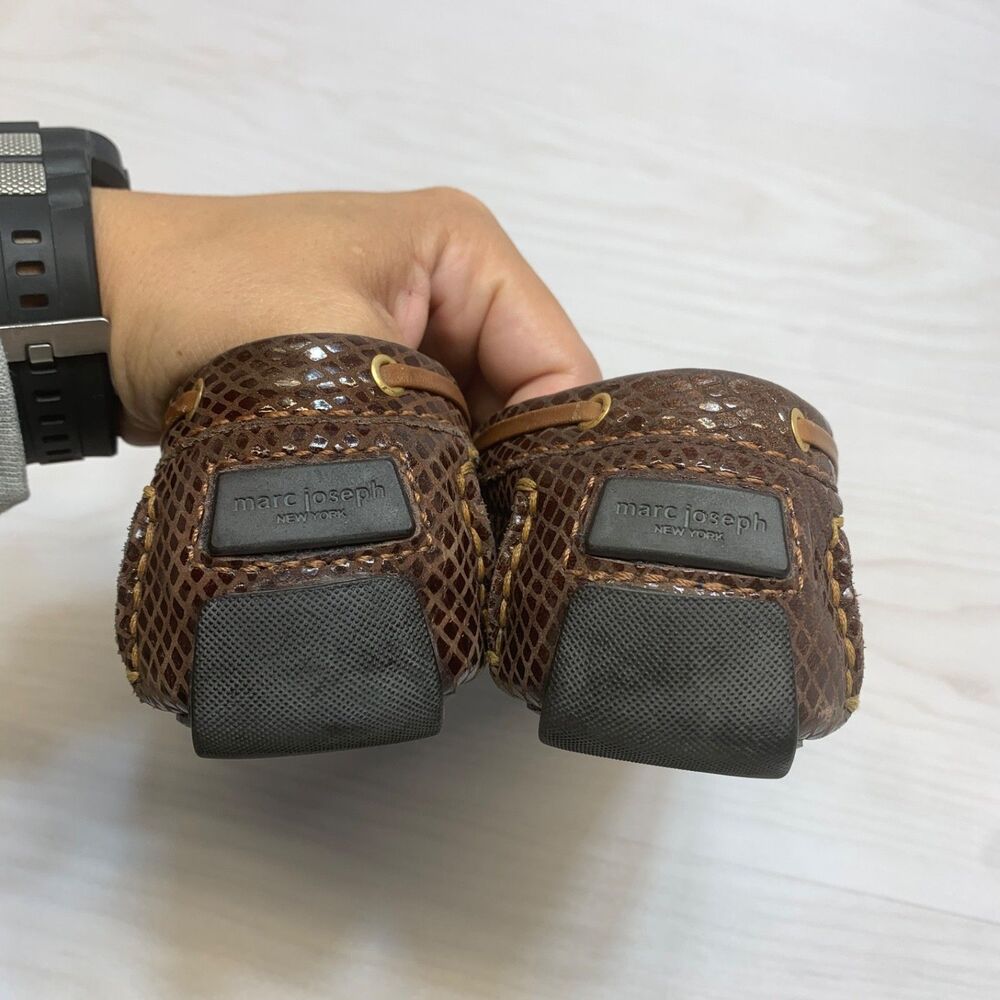 MARC JOSEPH NEW YORK CYPRESS HILL BROWN & GOLD SNAKE PRINT LEATHER MOCCASINS 8 - Picture 4 of 9